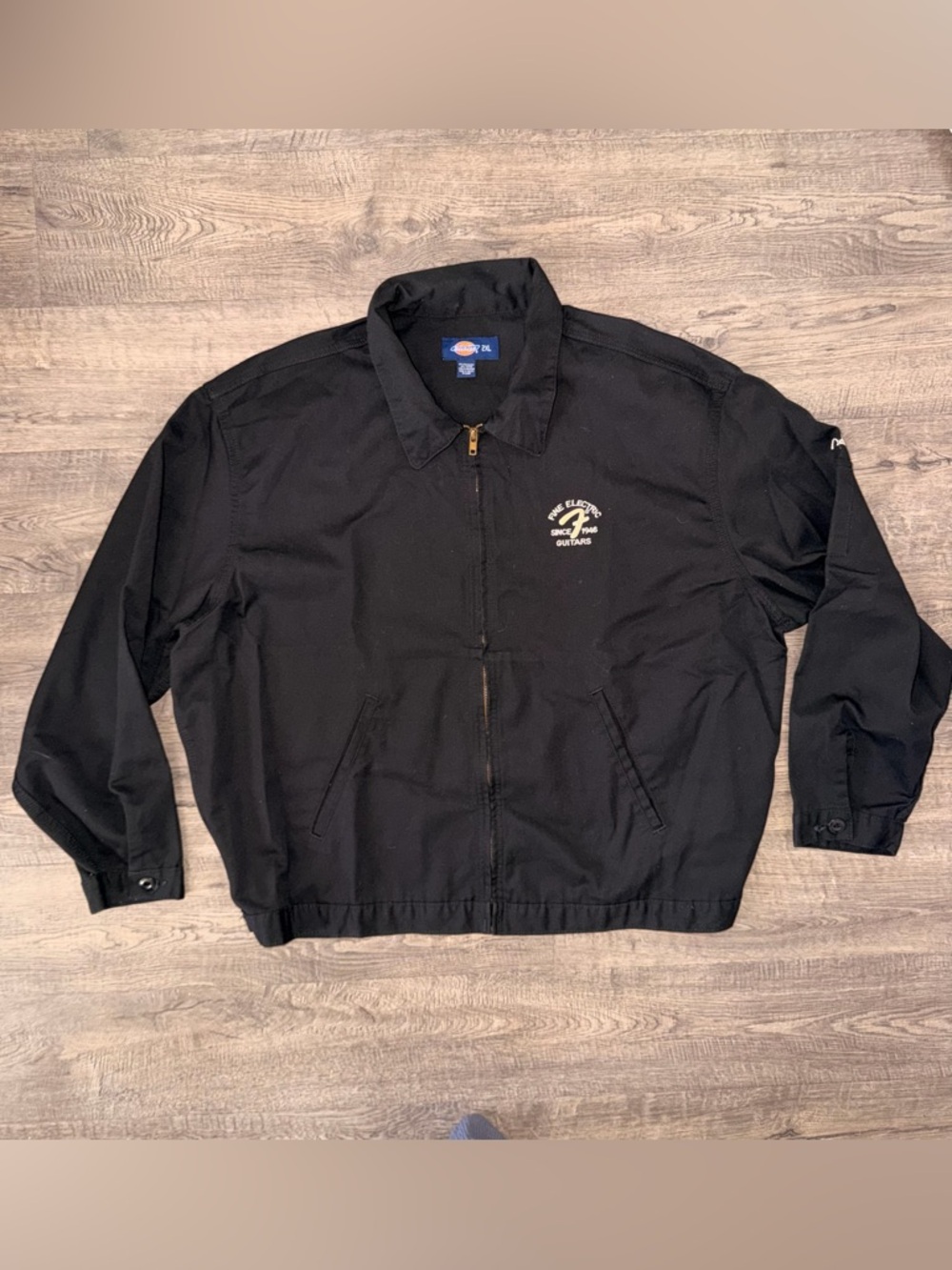 Dickies vintage Fender embroidered Black Zip-Up Lightweight Work Jacket